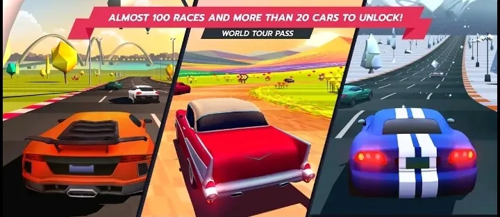 Almost 100 races and more than 20 cars to unlock!