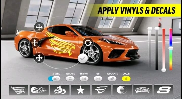 Apply vinyls and decals in race max pro mod apk